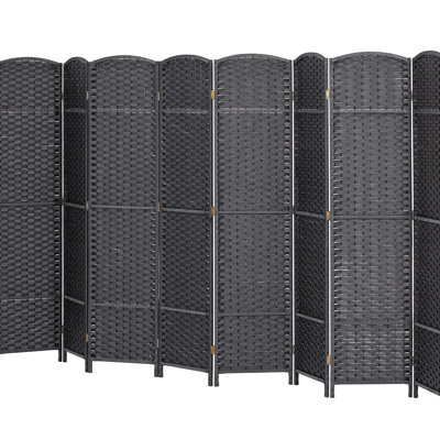 Paravent pliable à 8 panneaux avec dessus arqué, polypropylène hydrofuge, structure en bois de pin, pour l'esthétique de la chambre à coucher et la vie privée Motif tissé à la main autoportant, bois de polypropylène, idéal