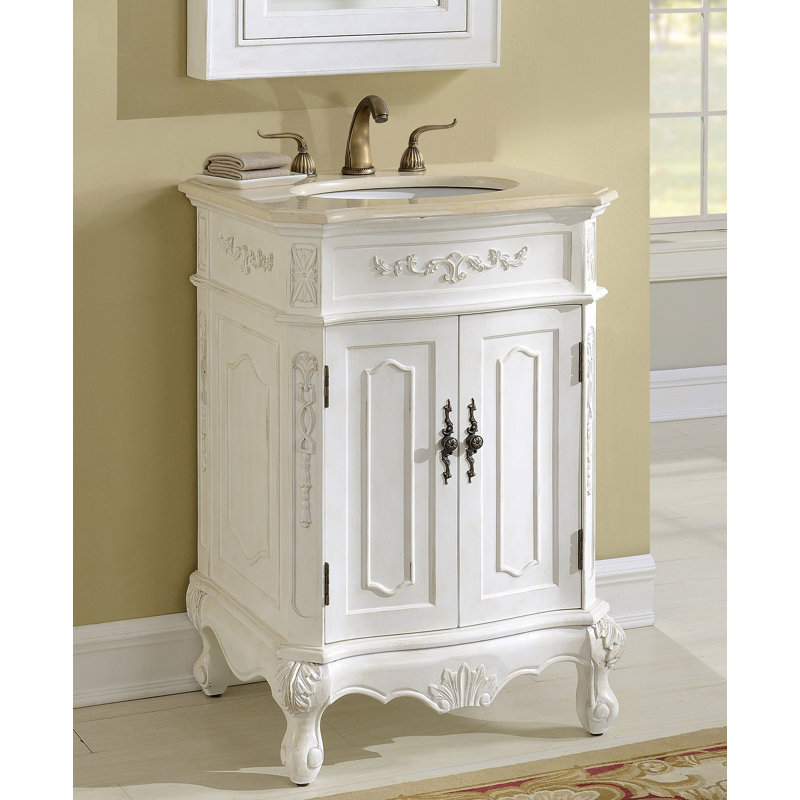 Ensemble de meuble-lavabo simple 24 po Burnet, Blanc antique, Crème