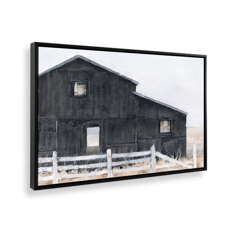 Impression sur toile Weathered Barn II, Cadre flottant noir satiné, H 8,75 po x l 12,75 po x P 1,75 po, 1