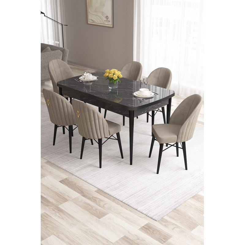 Ensemble de table et chaises de salle à manger extensible (7 pièces), Cappuccino, Noir