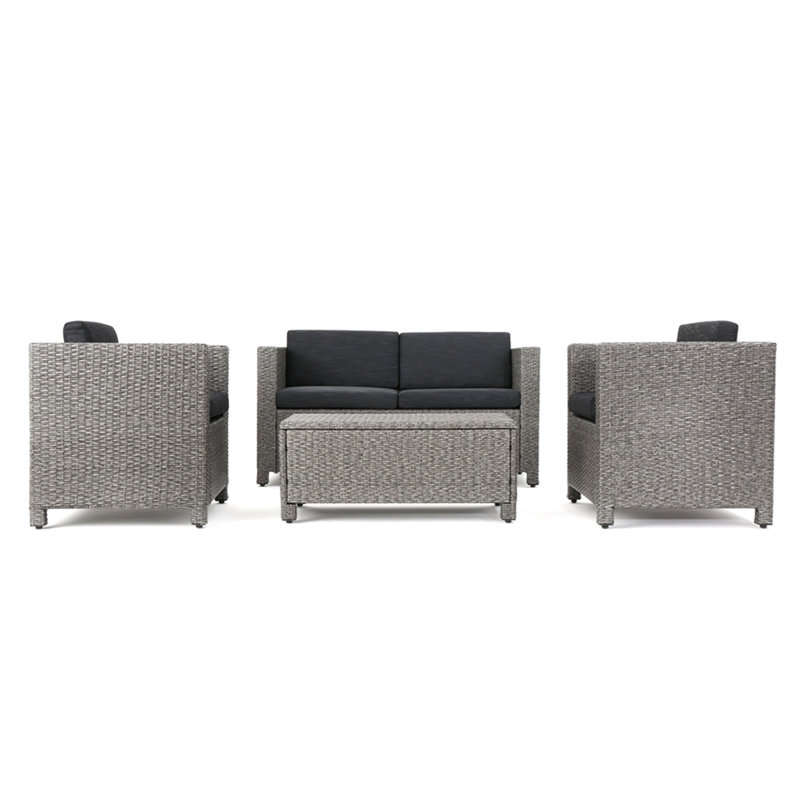 Puerta 4Pc Set, Black Cushion/Gray Frame