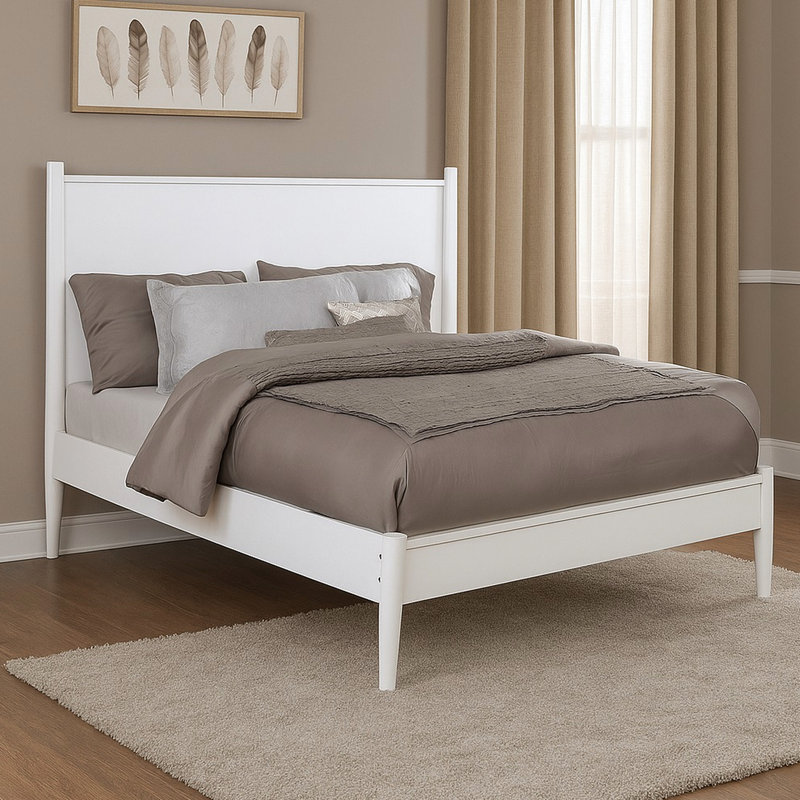 Lit plateforme en bois blanc Mid-Century