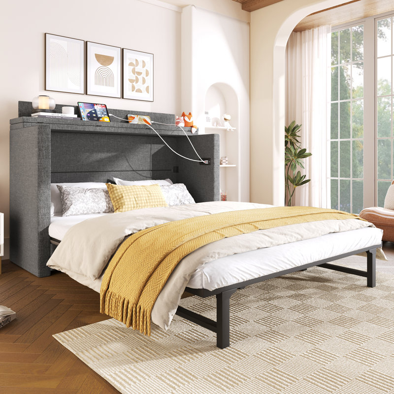 Solid Wood Bed, Grey