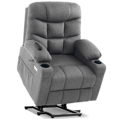 Dual Motor Power Lift Chair Recliner for Elderly with Massage and Heat, Infinite Position Electric Lift Recliner with USB A&C, Cup Holders ( Linen Fabric, Gray, Medium)