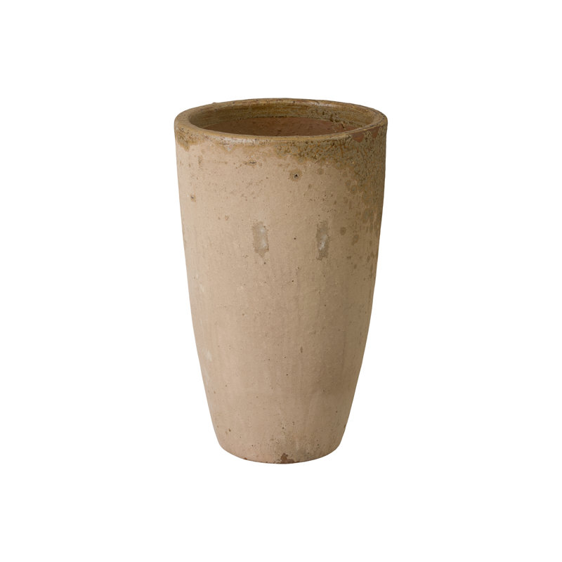 22.5 in. Antique Amber Ceramic Round Planter (22.5 in. L x 22.5 in. W x 38 in. H) with Drainage Hole, 27.5" H x 17" W x 17" D