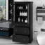 Armoire de salle de bain autoportante contemporaine de 70,1 pouces de hauteur avec 3 tiroirs et portes en verre à fermeture en douceur-1840377262