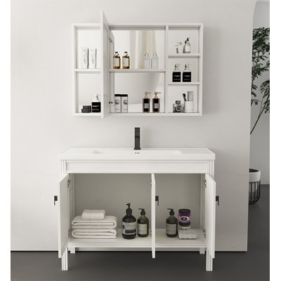 Meuble-lavabo minimaliste moderne en alliage d'aluminium avec lavabo en céramique