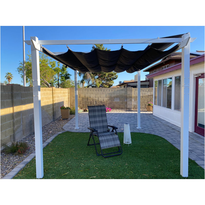 Pergola rétractable d'extérieur 10 pi x 13 pi mauve en aluminium robuste en métal avec abat-jour double pour terrasse, gris