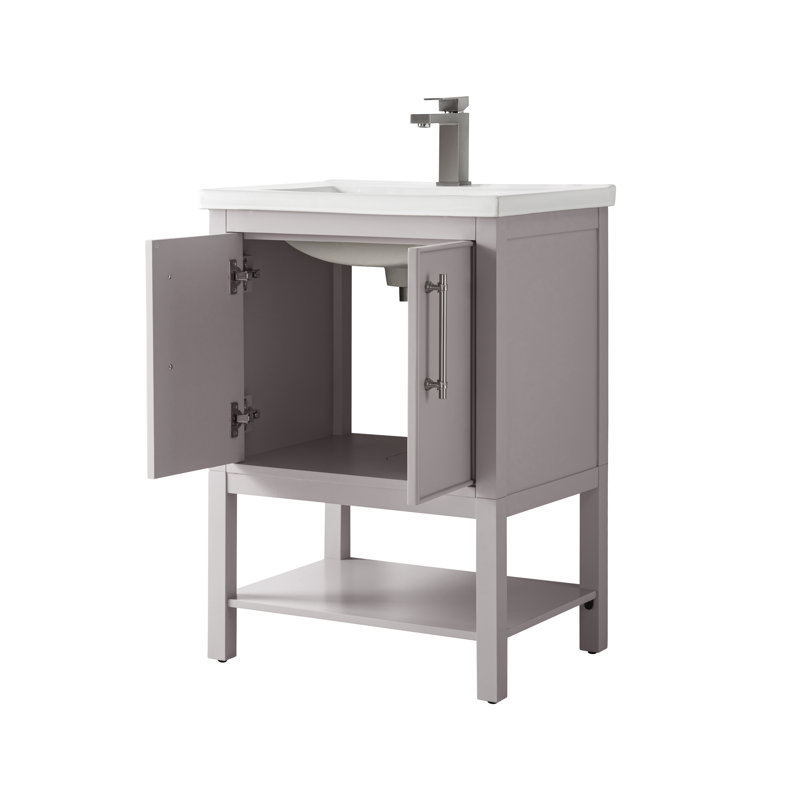 Ensemble de meuble-lavabo simple 24 po Jewell, Taupe / nickel brossé