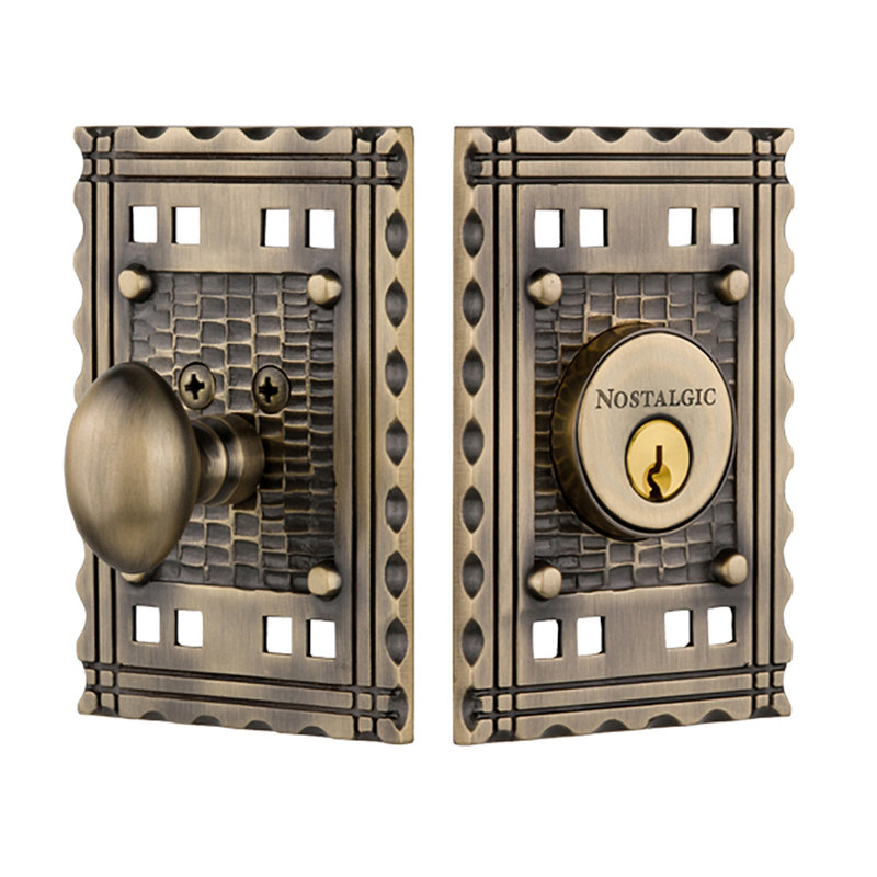 Nostalgic Warehouse Craftsman Plate Single Cylinder Deadbolt, Antique Brass, 2.75, Keyed Alike	