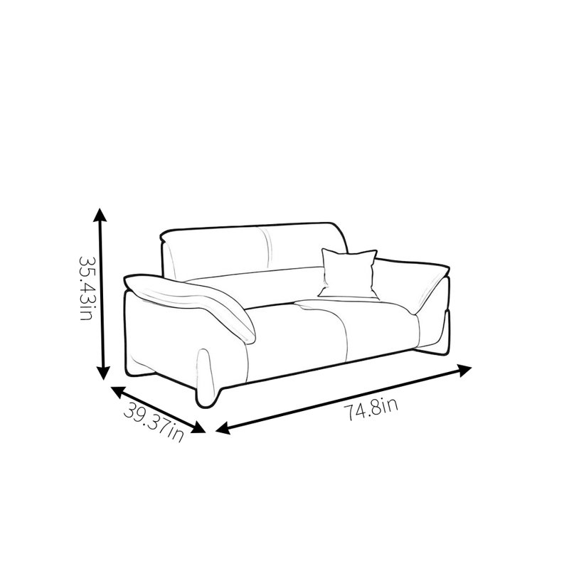 Canapé italien de style italien, 2, H 35,43 po x l 74,8 po x P 39,37 po