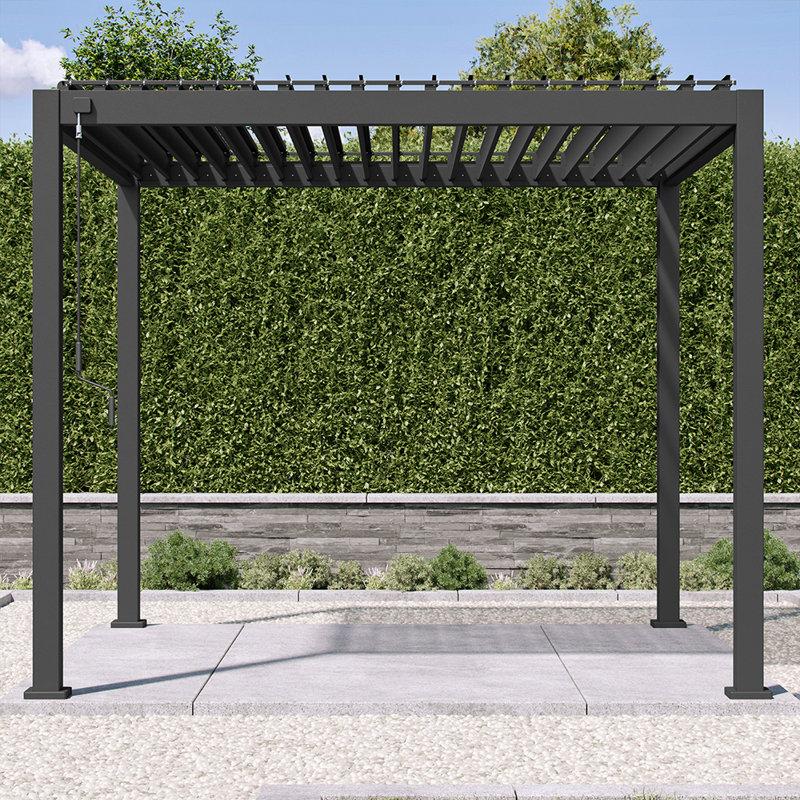 111S Aluminum Louvred Pergola, Adjustable Roof, 10' W x 10' D, Charcoal, Charcoal, 10 ft W x 10 ft D