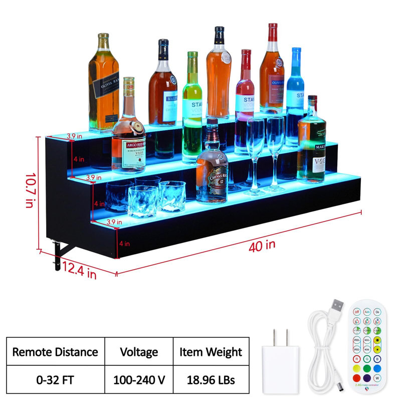 Tablette de présentation de bouteilles de boissons alcoolisées à DEL, étagère de bouteilles de boissons alcoolisées murale avec télécommande et contrôle d'application