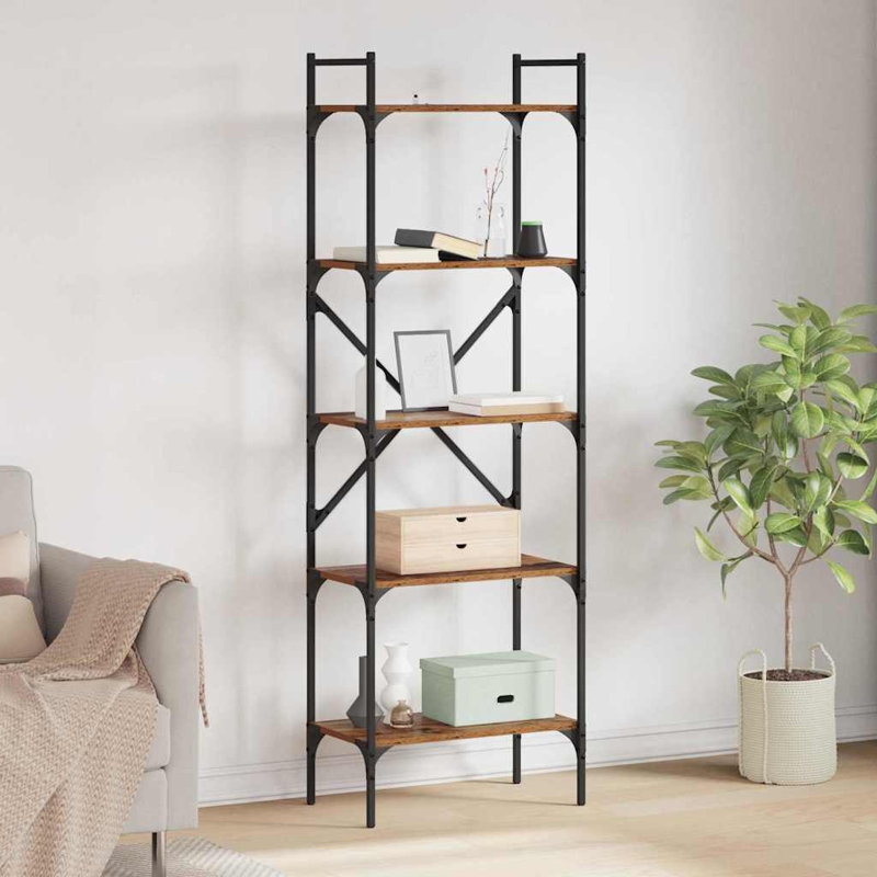 174cm H x 53cm W Metal Bookcase, Old Wood