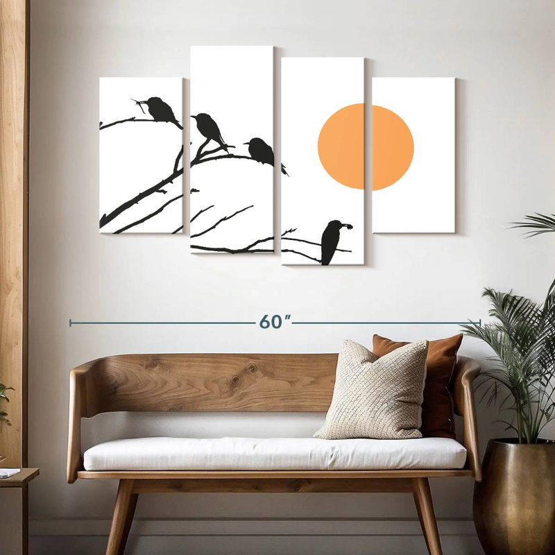 Ronce quatre oiseaux et branches, H 32 po x l 52 po