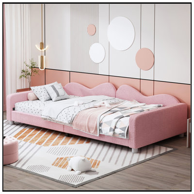 Lit de jour rembourré en tissu Sherpa et dossier en forme de nuage, aucun sommier n'est requis pour un confort et un style ultimes