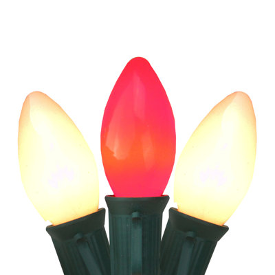 25 lumières de Noël C9 opaques rouges et blanches 25 fils - fil vert 24 pi