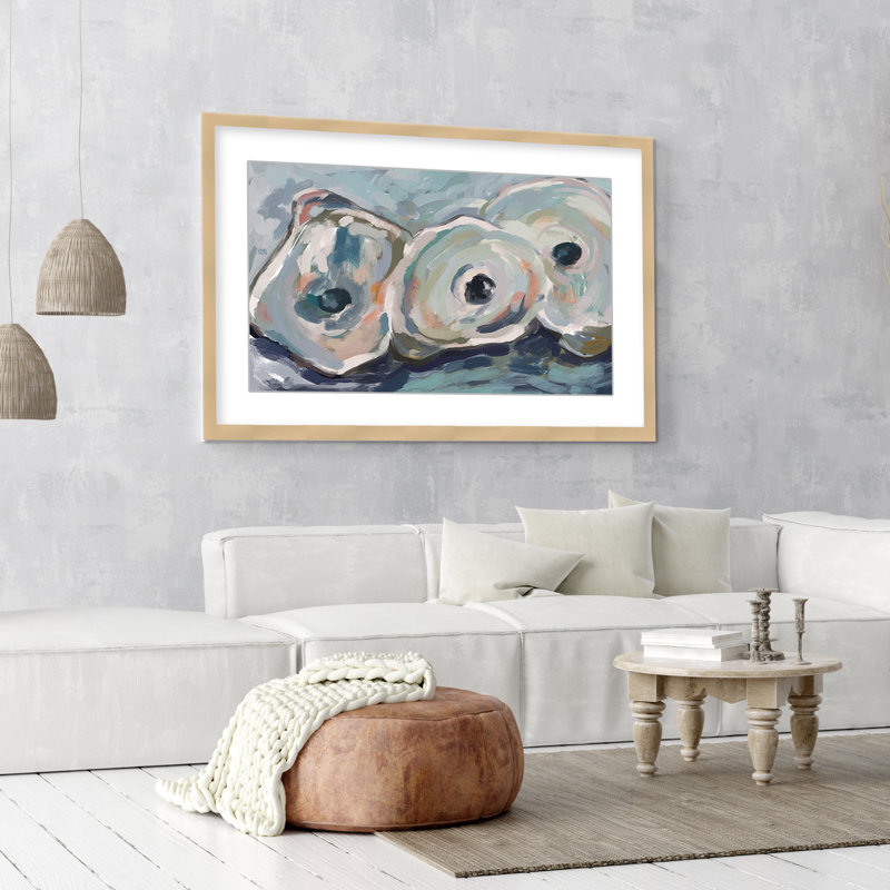 Coastal Retreat Pearlescent Elegance: Oyster Abstract, 36" H x 48" W x 1.125" D, Framed Matted Print, Beige