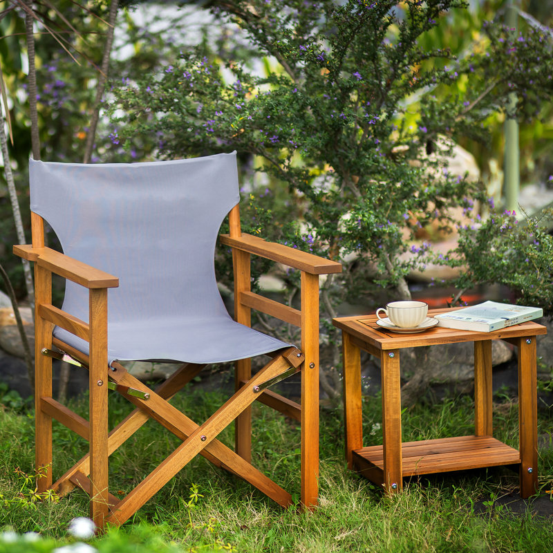 Chaise de réalisateur pliante en bois massif, Gris