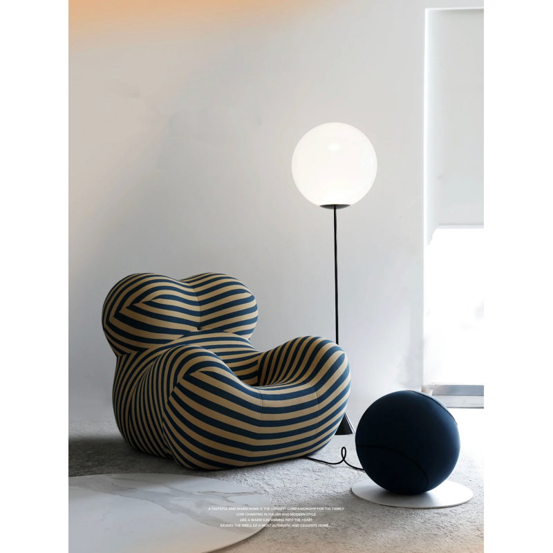 Aireal Upholstered Accent Chair with Ottoman, Beige/Blue Polyester Blend