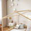 Lits jumeaux doubles au sol, en pin naturel, avec barrières de sécurité modernes pour chambre d'enfant-2024442080
