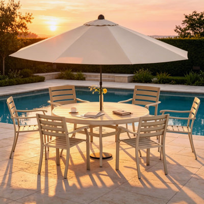 Table de salle à manger de 53 po pour l'extérieur pour terrasse, 53 po, métal toutes saisons avec trou pour parasol, grès