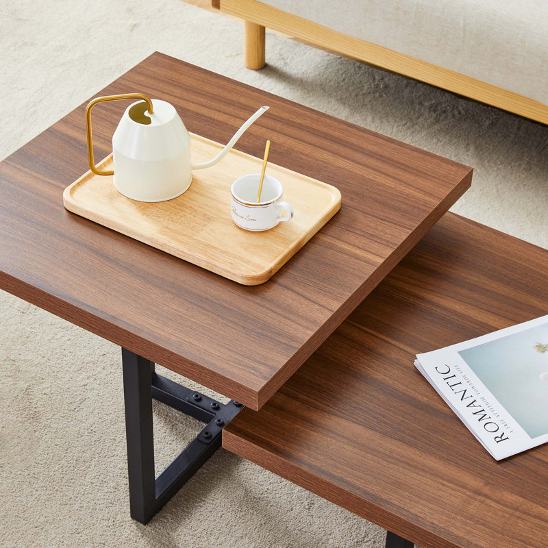 Perfectly Integrating Modern And Scandinavian Styles-Dark Walnut Double-Deck Coffee Table, Dimensions 45.2*23.62*17.91.