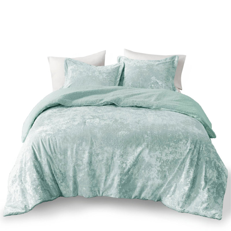 Ensemble d'édredon réversible en sherpa 3 pièces, Turquoise, Édredon très grand + 2 pièces supplémentaires