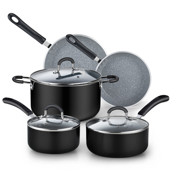 Basics Non-Stick Cookware 8-Piece Set, Pots and Pans, Black