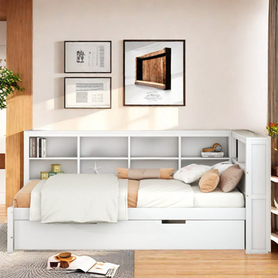 Wooden Daybed With Trundle, Storage Shelf And Usb Charging Ports