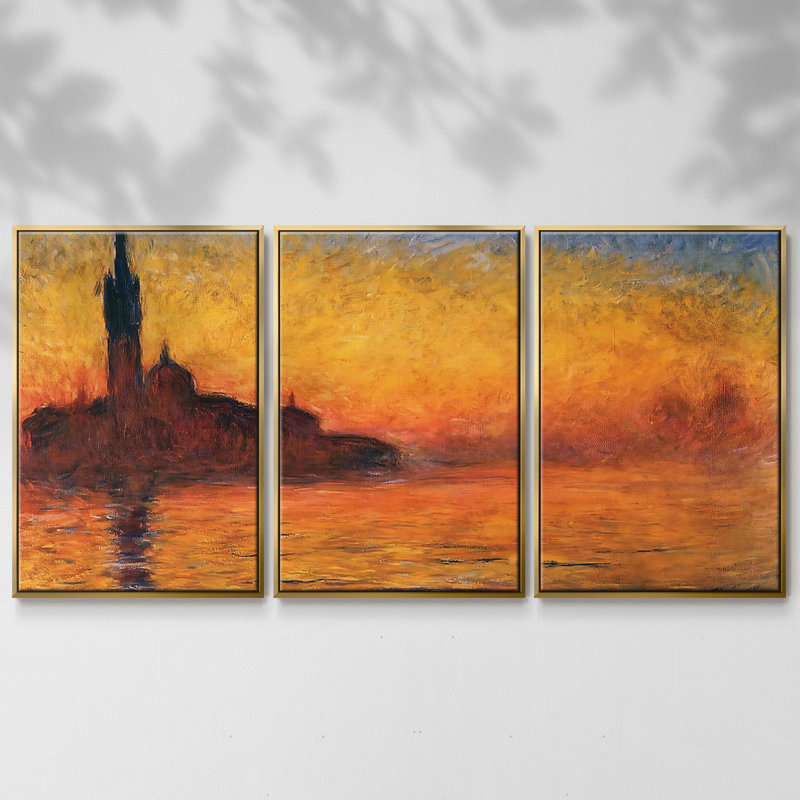 Twilight Venice 1908 3 pièces, H 40 po x l 78 po x P 2 po, Or
