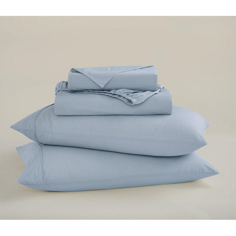 100% Cotton Standard Sheet Set, Queen Sheet Set with 2 Pillowcases, Sky Blue