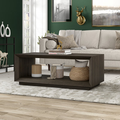 47.5" Wide Coffee Table with Open Lower Shelf — Black Grain Scandinavian MDF Center Table for Living Room | Evie