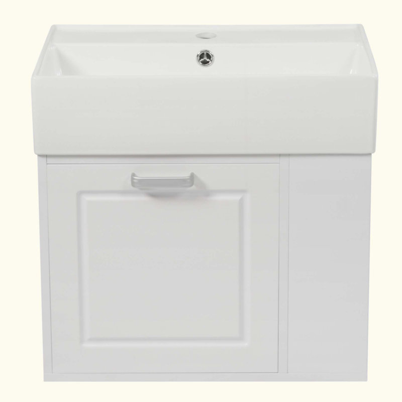 Meuble-lavabo de salle de bain avec lavabo, armoire flottante murale, grand tiroir, tablette réglable, porte-papier hygiénique, système