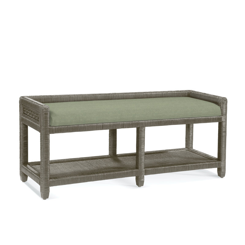 Banc de rangement Silvio Glinda, Tissu vert performance 0851-54, Pierre de foyer
