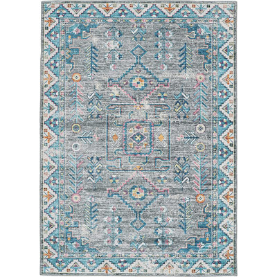 Ducote Washable Gray and Green Machine Woven Area Rug