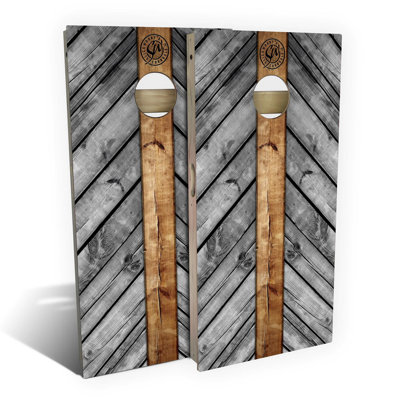 2' X 4' Grey Wood Lines Regulation Size Solid Wood Cornhole Set