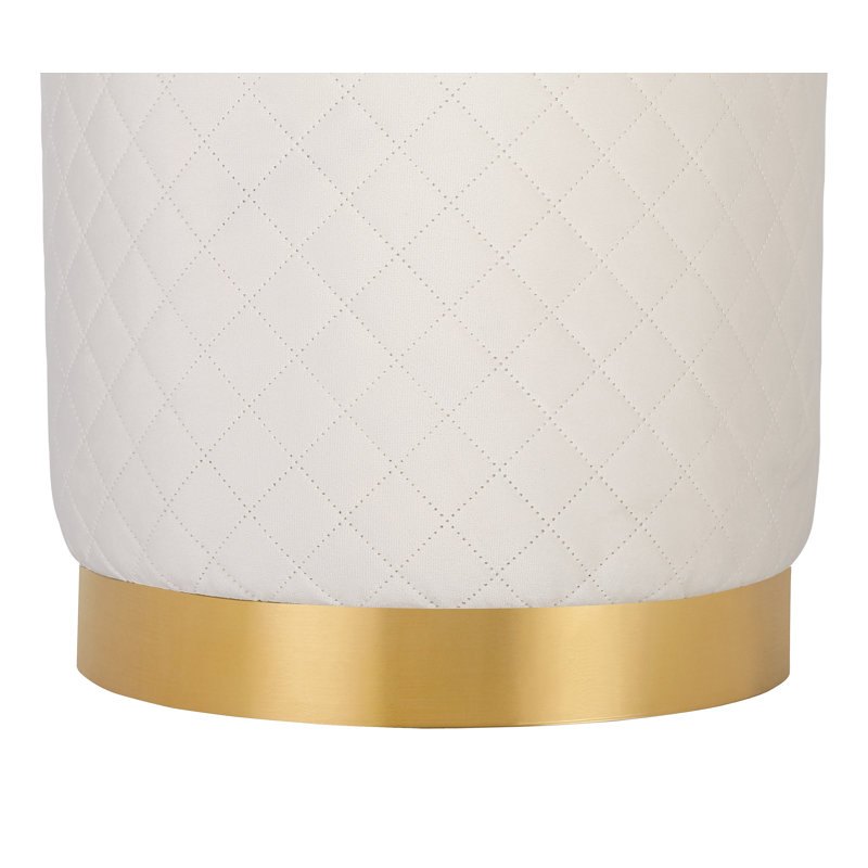 Cream Velvet Tufted Round Pouf with Gold Base