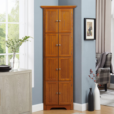 4-Tier 72" Corner Kitchen Pantry Storage Cabinet With 8 Doors Tall Storage Cabinet, Corner Cabinet And Shelves, Home Farmhouse Bookshelf Cabinet For Bathroom, Living Room, Kitchen Oak