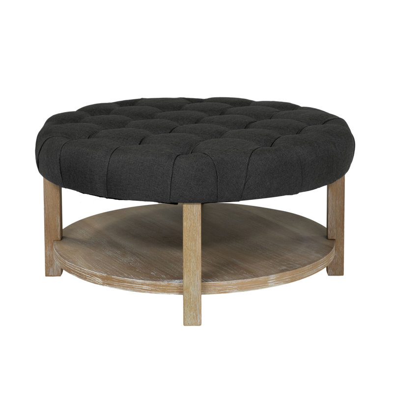 Corto Upholstered Ottoman, Dark Gray, Light Brown