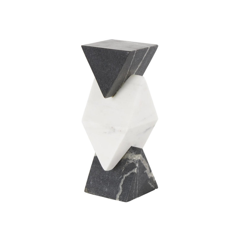Cole And Grey Marble Stacked Pyramid Geometric Sculpture With White Diamond Center
