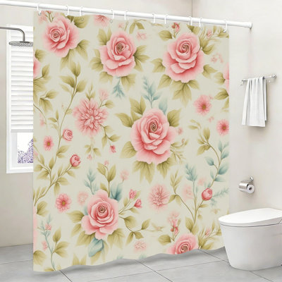 Rideau de bain Vintage Rose avec crochets, 72 po x 72 po (180 x 180 cm), rose