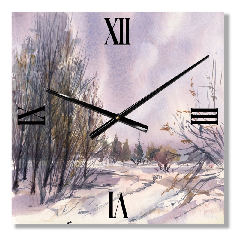 Horloge murale paysage d'hiver avec tons de neige, Très grand