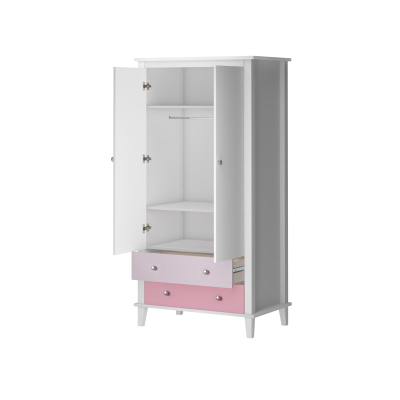 Oluchi 2 Door Wardrobe, White/Pink