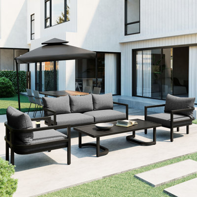 Acier d'extérieur Ustyle pour le plaisir de plusieurs personnes - imperméable, antirouille. Jolis jardins au design incurvé. Fournit des sièges confortables. Contient 1 causeuse, 2 canapés simples, une table basse, beige