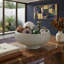 Bol décoratif décoratif rond en céramique pour la maison - Bol à fruits à piédestal sculpté pour la cuisine ou la table de salle à manger - 14 po, blanc