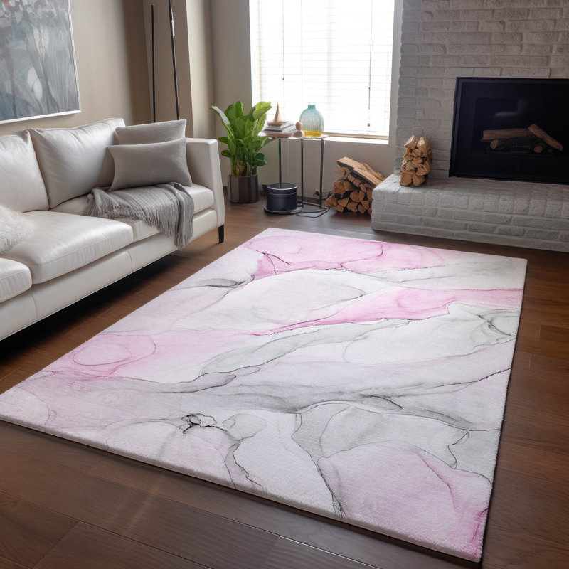 Premium Machine Washable Cerrito AMF515 Pink Rug, Rectangle 3' x 5'
