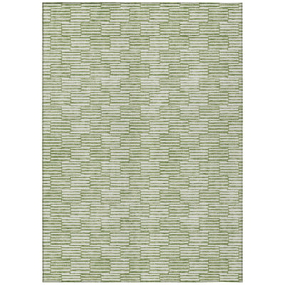 5' X 8' Green And Ivory Geometric Washable Indoor Outdoor Area Rug