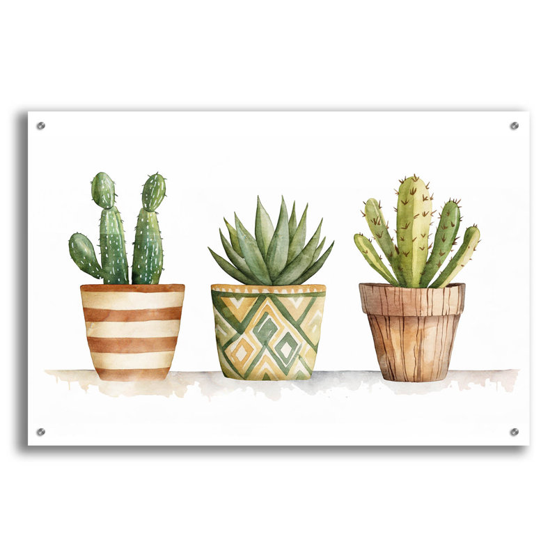  «Pots de cactus» par Svetlana Aleynikova, art mural en verre acrylique, 36 po x 24 po