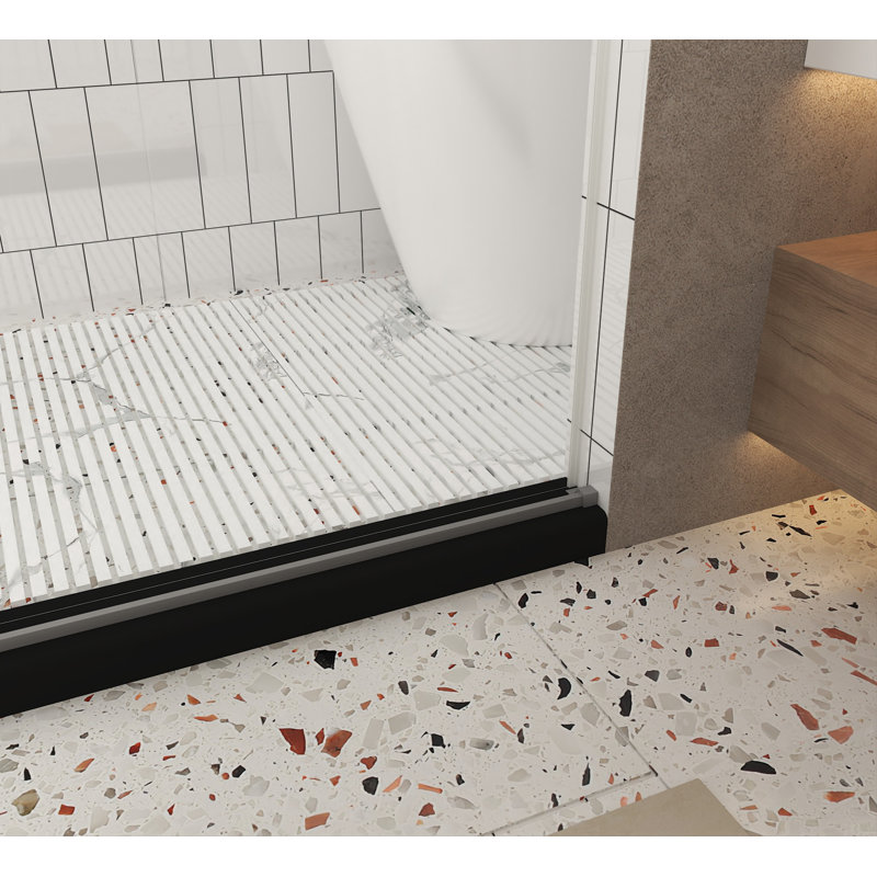 Frameless Shower Door, 1/4 "(6 Mm) Clear Tempered Glass, Explosion Proof Film, Stainless Steel Handle, Brushed Nickel